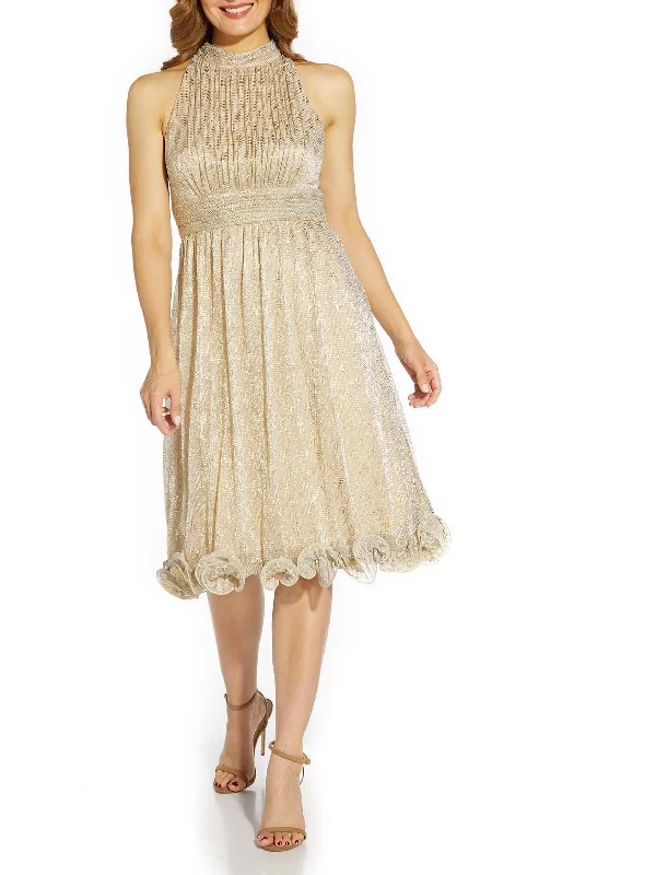 Off-Shoulder Party Dress for Special Occasion -Womens Metalllic Knee Cocktail and Party Dress