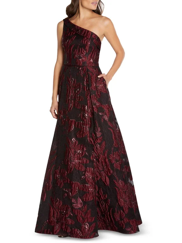 Black and White Party Dress for Classic Appeal -Womens Metalllic One Shoulder Evening Dress