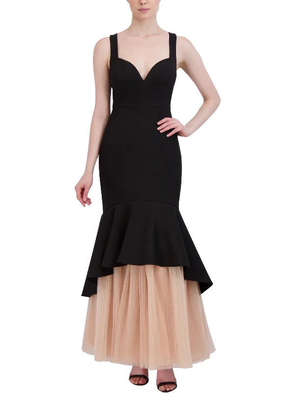 Spaghetti Strap Party Dress for Hot Weather -Womens Mixed Media Long Evening Dress