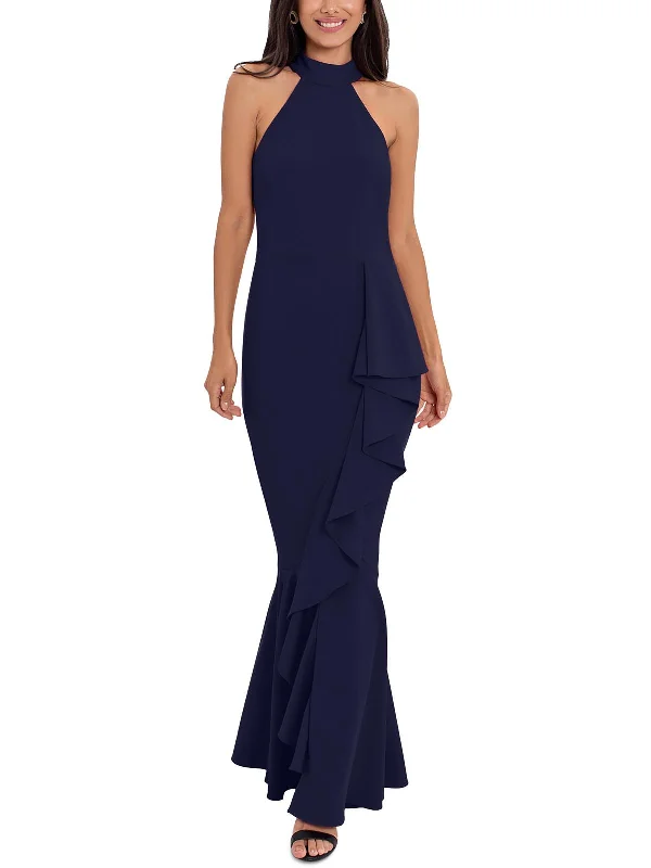 V-neck Satin Party Dress for Sleek Silhouette -Womens Mock-Neck Maxi Evening Dress