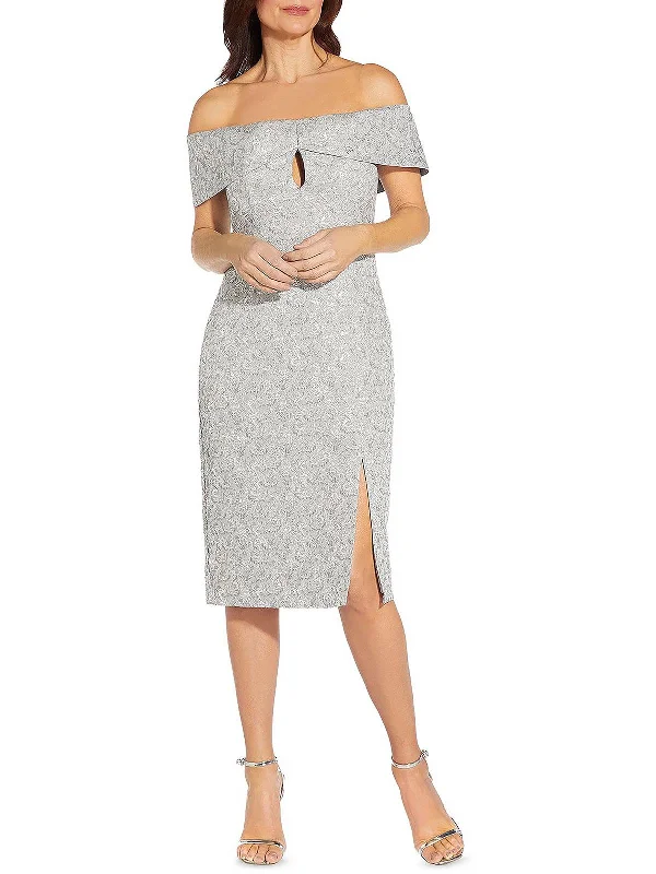 Beaded Back Party Dress for Stylish Appeal -Womens Off-The-Shoulder Knee-Length Cocktail and Party Dress