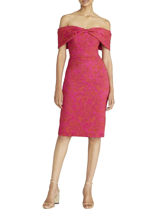 Plunging Back Party Dress for Bold Look -Womens Off-The-Shoulder Knee-Length Cocktail and Party Dress