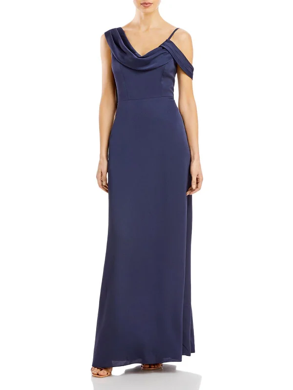 Metallic Blue Party Dress for Chic Night -Womens One Shoulder Maxi Evening Dress
