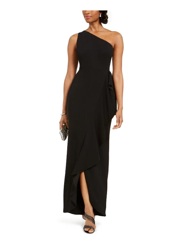 Bold Red Sequin Party Dress for Festive Style -Womens One Shoulder Solid Formal Dress