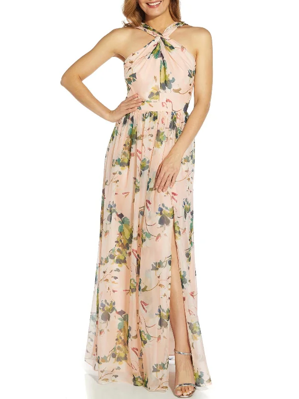 Two-Tone Party Dress for Stylish Appeal -Womens Organza Floral Print Evening Dress