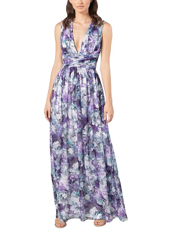 Sleek Metallic Party Dress for Night Event -Womens Pleated Maxi Evening Dress