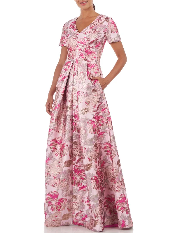 Back Tie Party Dress for Adjustable Fit -Womens Pleated Metallic Evening Dress