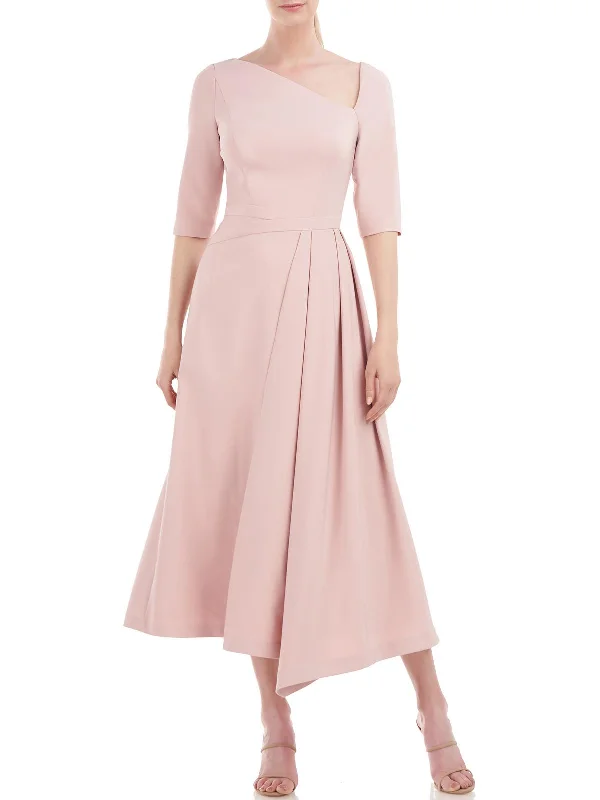 Satin Party Dress for Formal Events -Womens Pleated Midi Cocktail and Party Dress