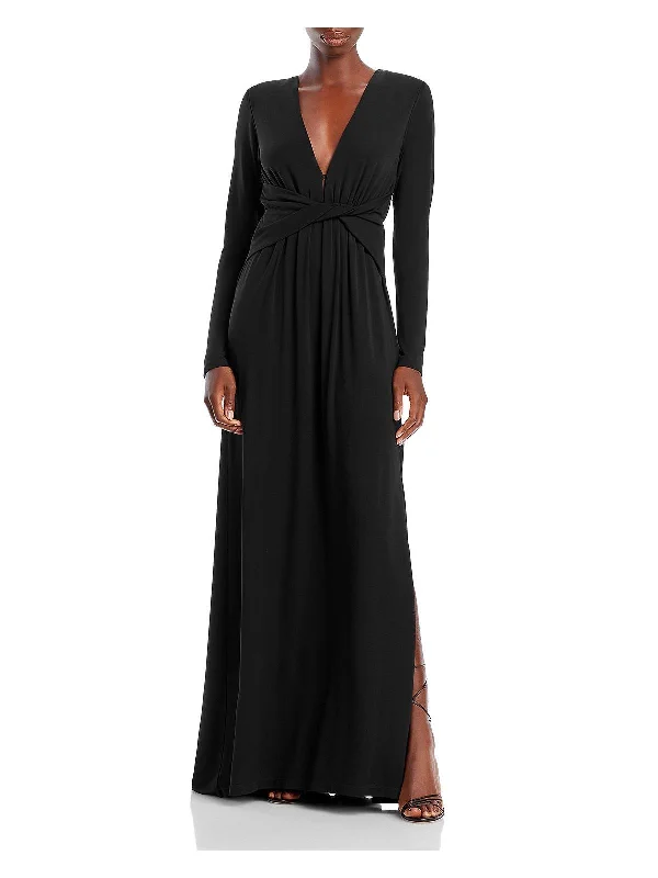 Luxury Silk Party Dress for Gala Night -Womens Plunging Gathered Evening Dress