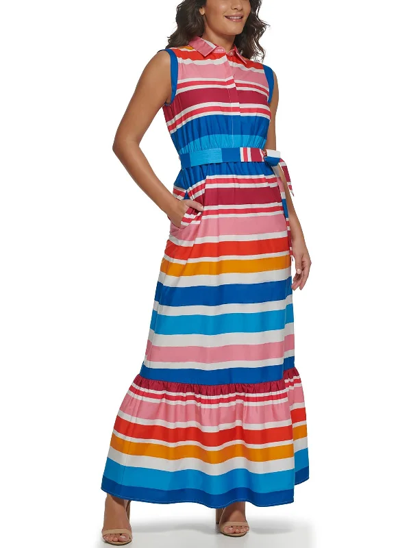 Women's Cotton Short Shirt Dress-Womens Point-Collar Maxi Shirtdress
