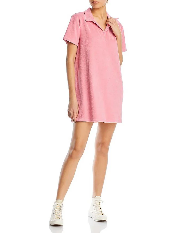 Comfortable Plaid Shirt Dress-Womens Polo Mini Shirtdress