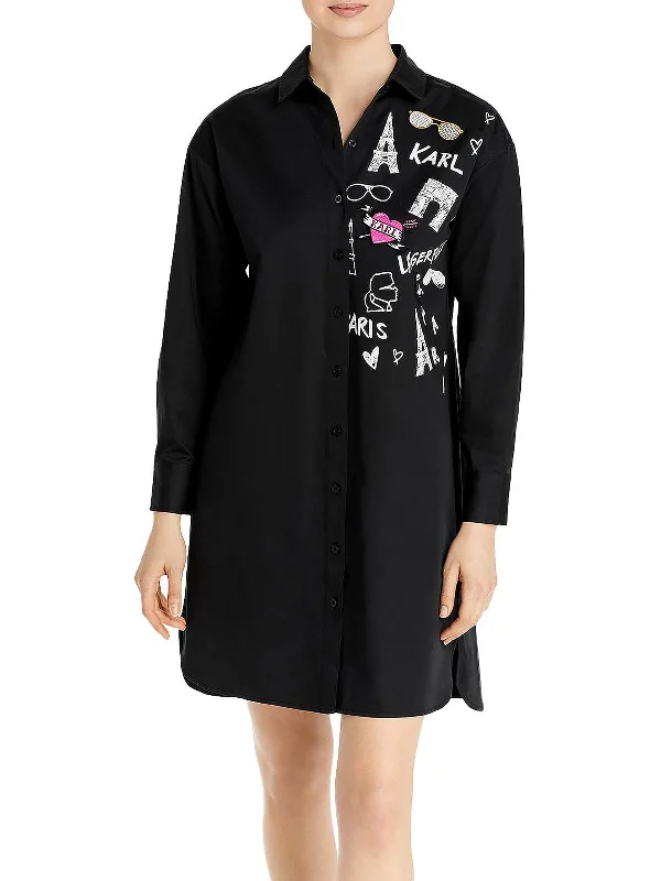 Simple Shirt Dress-Womens Poplin Long Sleeve Shirtdress