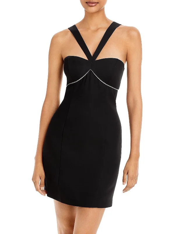 Plunging V-neck Party Dress for Sexy Feel -Womens Rhinestone Mini Cocktail and Party Dress