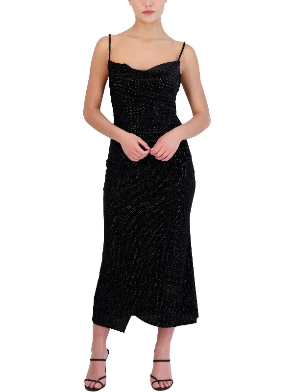 Pleated Party Dress for Chic Style -Womens Ruched Metallic Cocktail and Party Dress