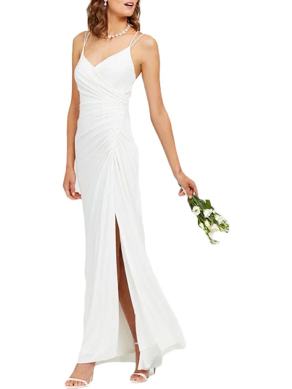 Back Tie Party Dress for Elegant Adjustability -Womens Ruched V-Neck Evening Dress