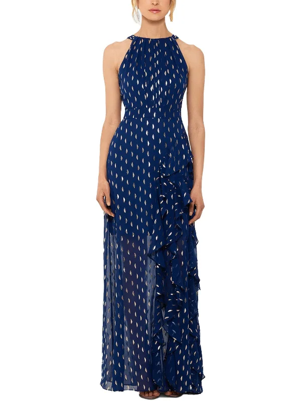 Blue Floral Party Dress for Spring Party -Womens Ruffle Polka Dot Formal Dress