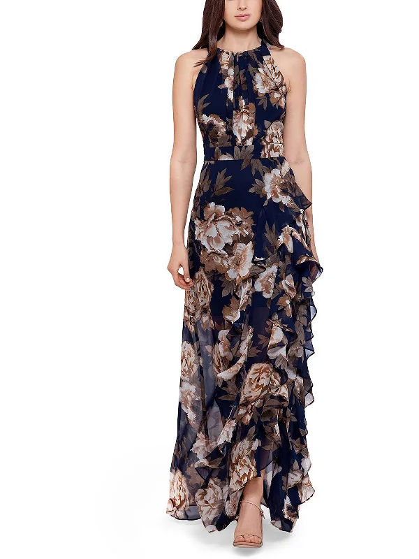 Sweetheart Neckline Party Dress for Romantic Look -Womens Ruffle Trim Maxi Evening Dress
