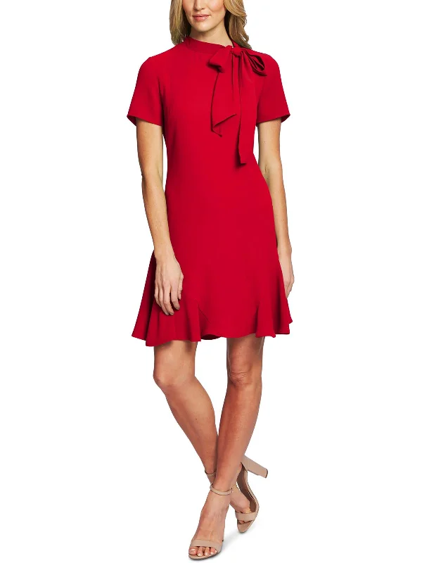Lace Crossover Party Dress for Feminine Look -Womens Ruffled Bow Cocktail Dress