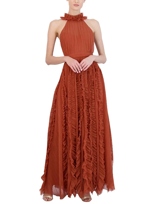 Satin Wrap Party Dress for Luxe Vibe -Womens Ruffled Long Evening Dress