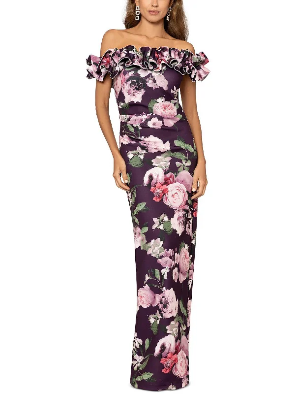 Off-the-Shoulder Sequin Party Dress -Womens Ruffled Long Evening Dress