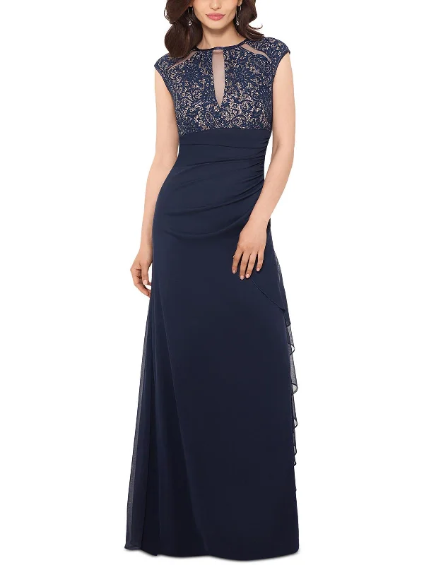 Blue A-line Party Dress for Fun Look -Womens Ruffled Maxi Evening Dress