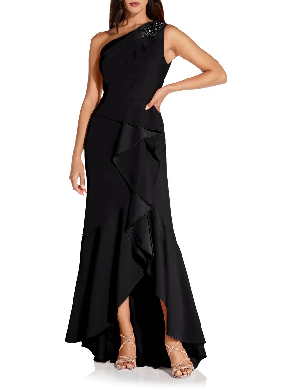 Elegant Pink Party Dress for Formal Gathering -Womens Ruffled Maxi Evening Dress