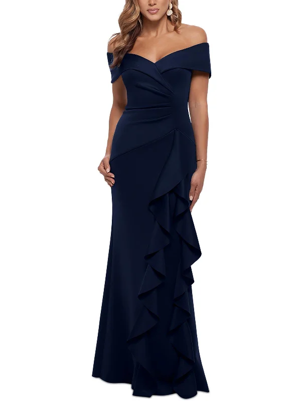 Tulle Layered Party Dress for Volume -Womens Ruffled Off-The-Shoulder Evening Dress