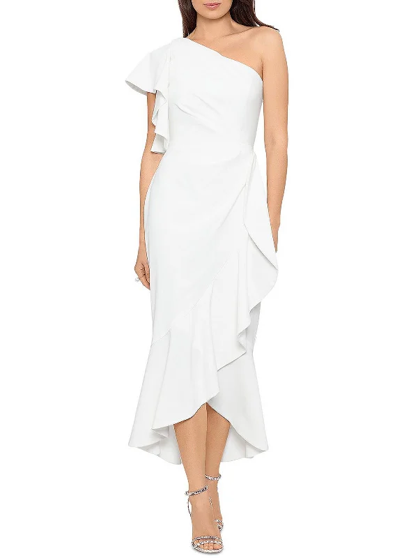 Fitted Satin Party Dress for Sleek Look -Womens Ruffled One Shoulder Evening Dress