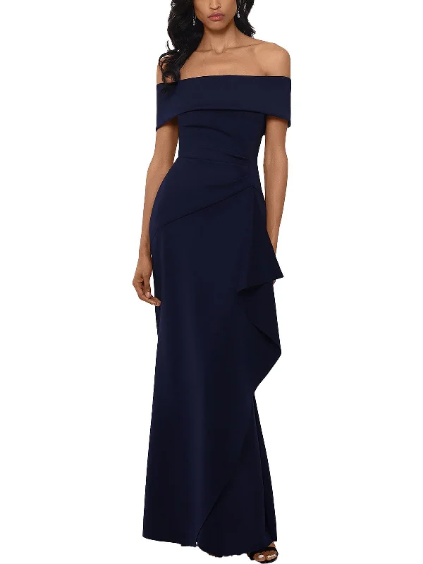 Beaded Strap Party Dress for Evening Glam -Womens Ruffled Wrap Formal Dress