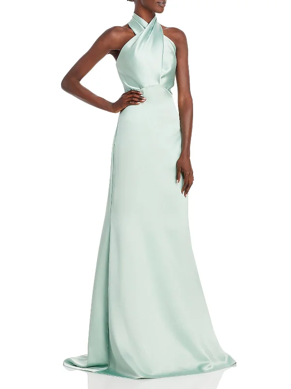 Blue Velvet Party Dress for Luxe Look -Womens Satin Criss-Cross Evening Dress
