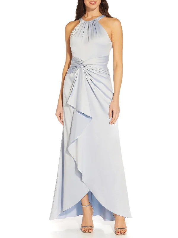 Floral Embroidered Party Dress for Feminine Touch -Womens Satin Draped Evening Dress Floral Embroidered Party Dress for Feminine Touch -Womens Satin Draped Evening Dress