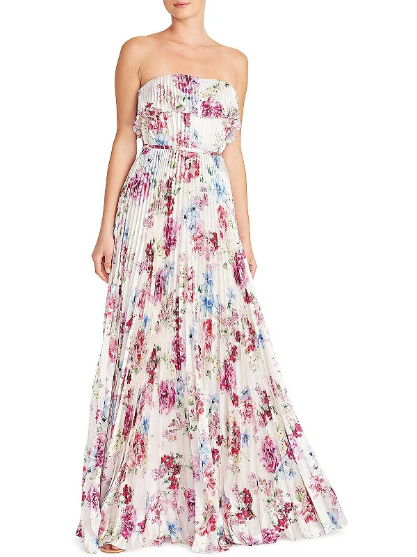 Tulle Party Dress for Princess Look -Womens Satin Floral Print Evening Dress