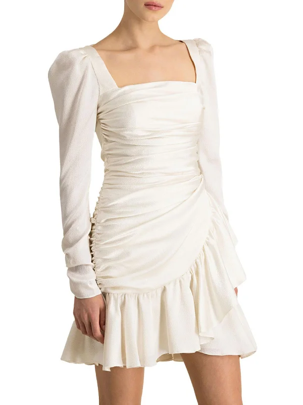 Midi Party Dress for Evening Event -Womens Satin Long Sleeves Cocktail and Party Dress