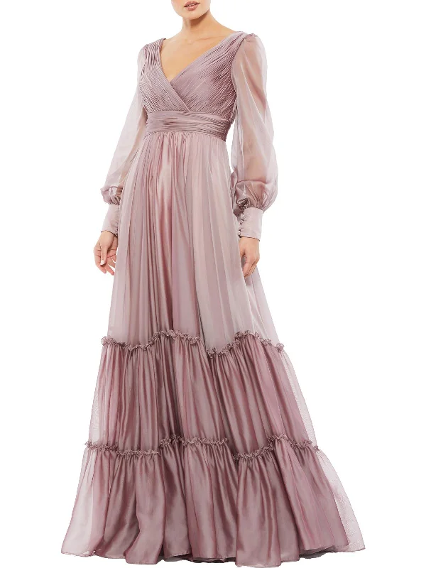 Tulle Layered Party Dress for Volume -Womens Satin Maxi Evening Dress
