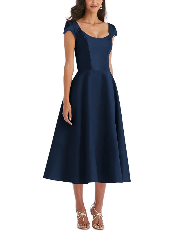 Tuxedo Party Dress for Formal Dinner -Womens Satin Midi Cocktail and Party Dress