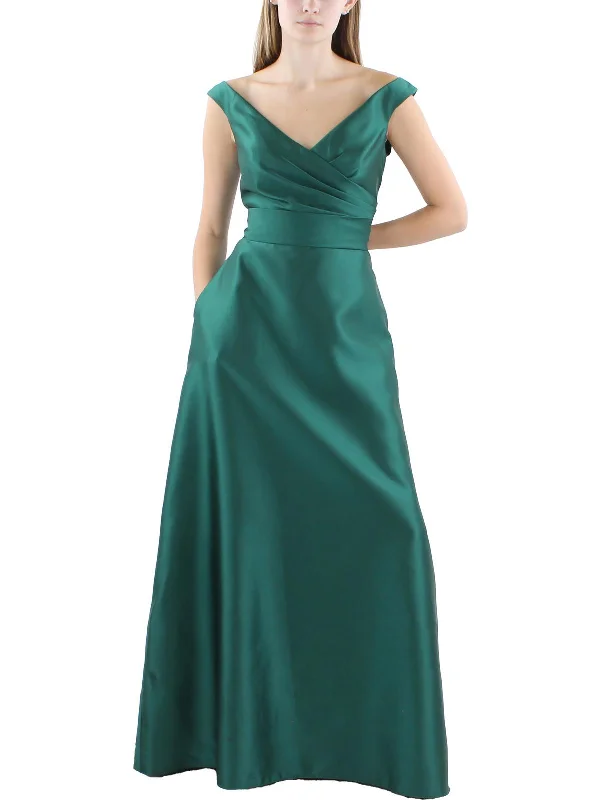Puff Sleeve Party Dress for Fun Vibe -Womens Satin Off The Shoulder Evening Dress