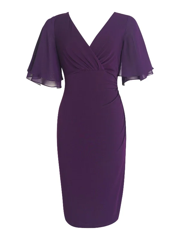Blue Satin Bodycon Dress -Womens Semi-Formal Knee-Length Sheath Dress