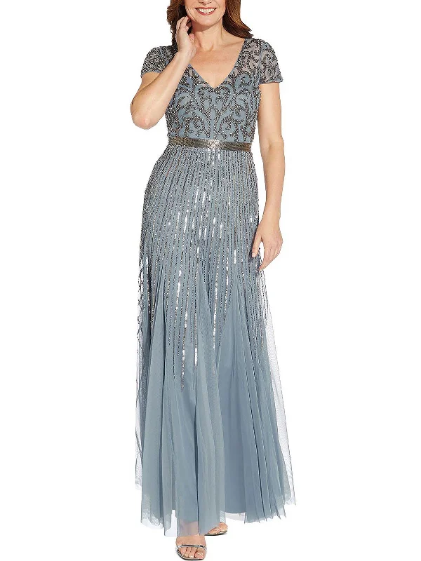 Back Tie Party Dress for Adjustable Fit -Womens Sequin Beaded Evening Dress