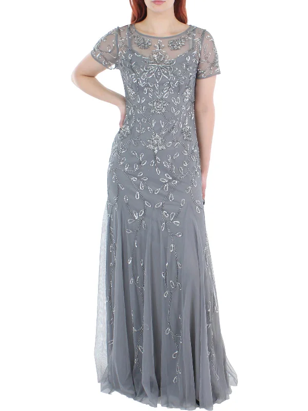 Plunging Neckline Party Dress for Bold Glam -Womens Sequined Beaded Evening Dress
