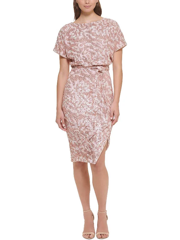 Sexy Party Bodycon Dress -Womens Sequined Boat Neck Sheath Dress