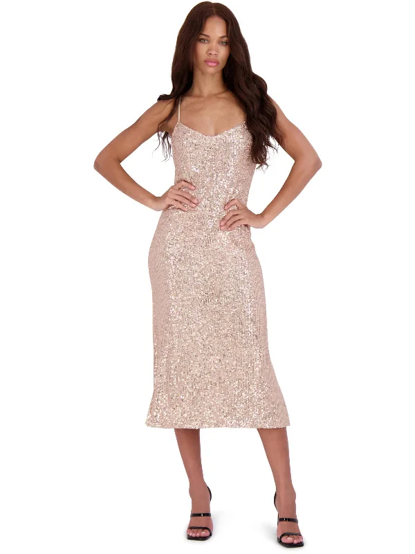 Slip Dress for Cocktail Evening -Slip Dress with Feather Detail -Womens Sequined Double Slit Slip Dress
