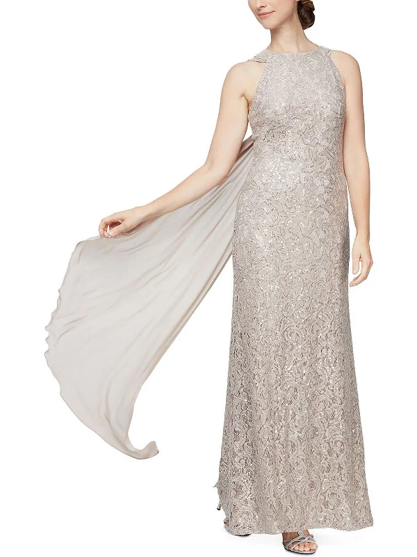 Floral Lace Party Dress for Special Event -Womens Sequined Full Length Evening Dress