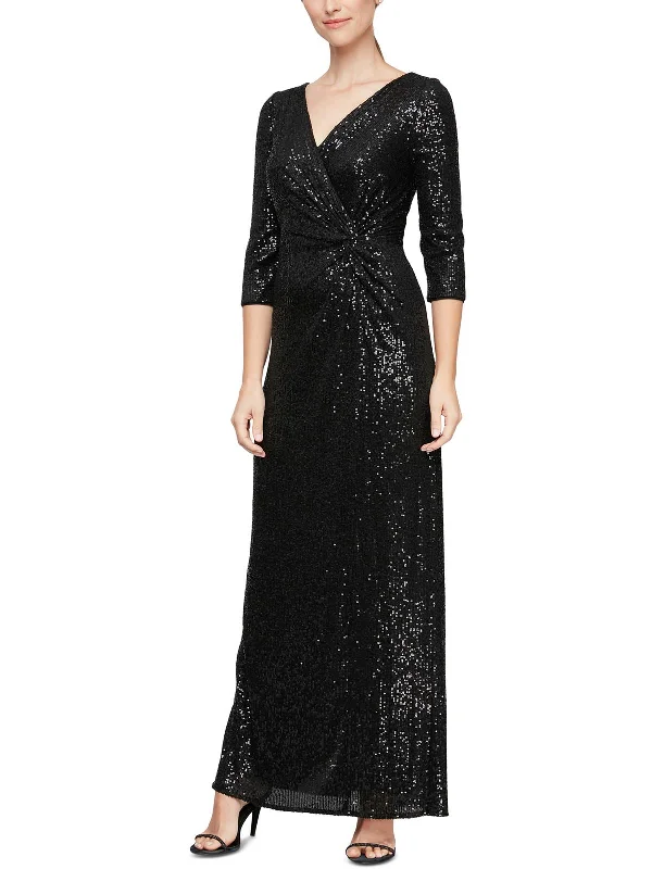 Blue A-line Party Dress for Fun Look -Womens Sequined Full Length Evening Dress