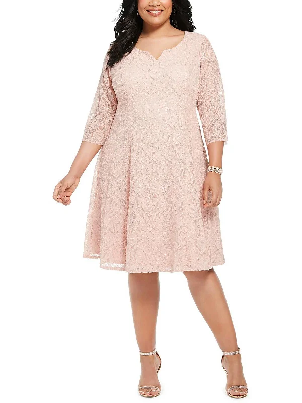 Blue A-line Party Dress for Fun Look -Womens Sequined Lace Cocktail Dress