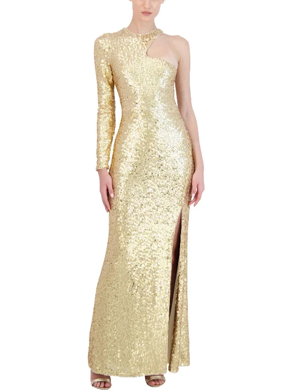 Tulle Overlay Party Dress for Voluminous Look -Womens Sequined Long Evening Dress