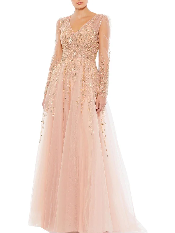 Ruffled Off-the-Shoulder Party Dress for Flirty Vibe -Womens Sequined Long Evening Dress
