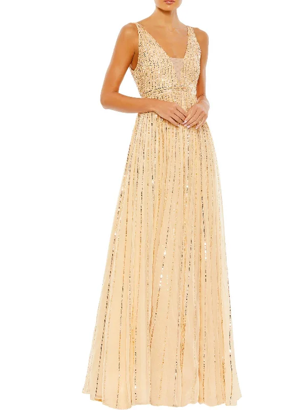 Fitted Satin Party Dress for Sleek Look -Womens Sequined Long Evening Dress