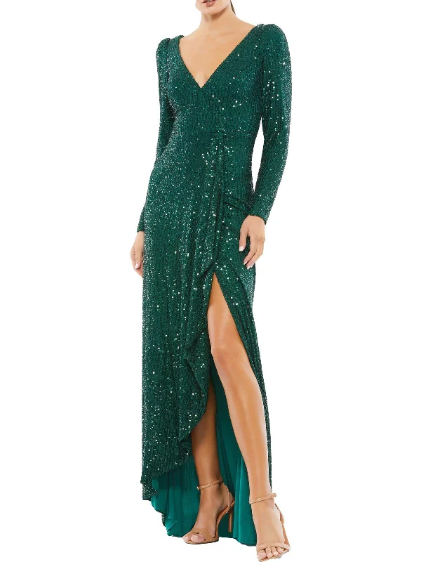 Long Sleeve Bodycon Party Dress for Sleek Look -Womens Sequined Long Evening Dress