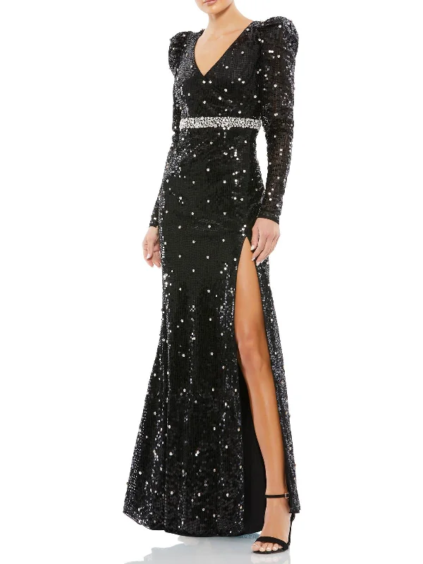 Blue Floral Party Dress for Spring Party -Womens Sequined Long Evening Dress