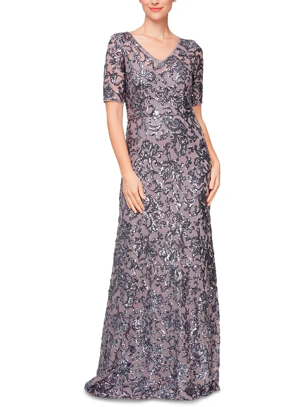 Blue A-line Party Dress for Fun Look -Womens Sequined Long Evening Dress